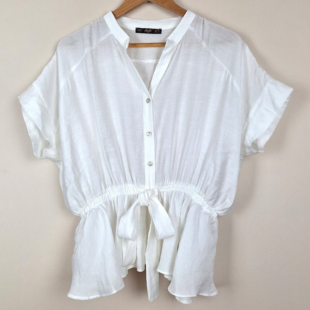 Modal Blend Peplum Waist Blouse, Size M. Ivory Lagenlook Cottagecore Bebe Plus